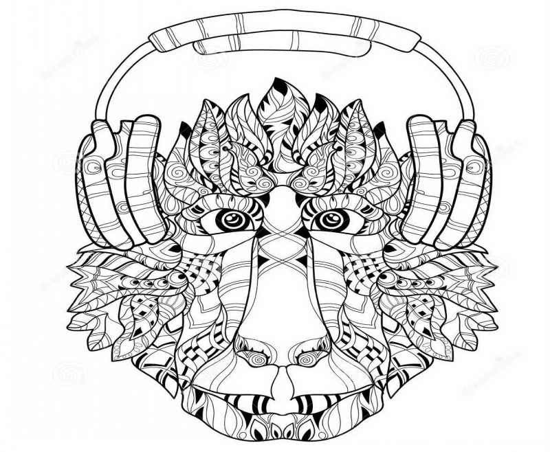 Patterned baboon head in earphones tattoo design