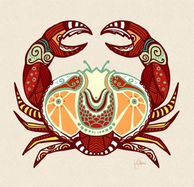 Patterned crab in orange colors tattoo design