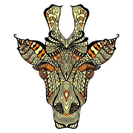 Patterned giraffe head in orange colors tattoo design
