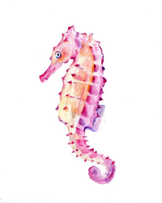 Pink-and-orange watercolor seahorse tattoo design