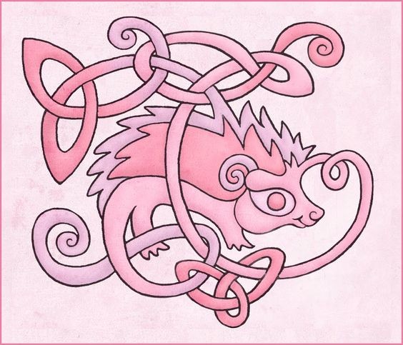 Pink celtic hedgehog tattoo design