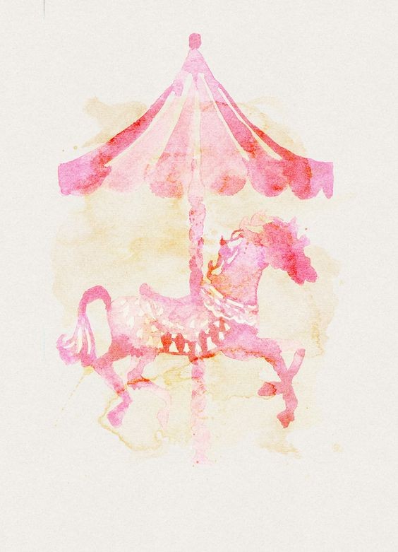 Pink watercolor carousel horse tattoo design