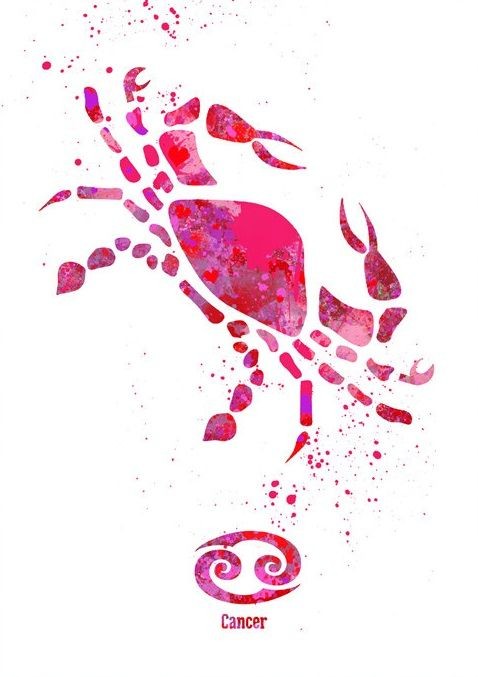 Pink watercolor crab with a lot of splashes tattoo design