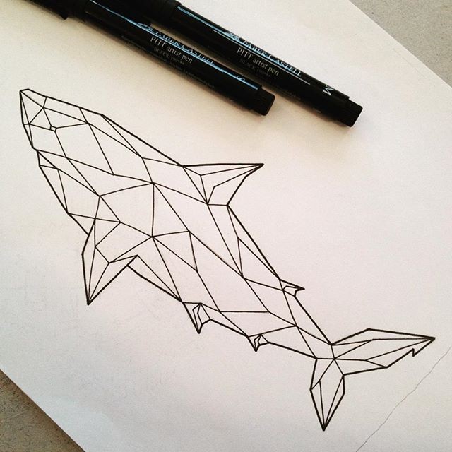 Plain big geometric shark tattoo design