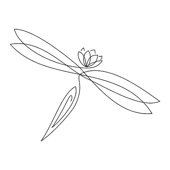 Plain black-line dragonfly with lotus head tattoo design