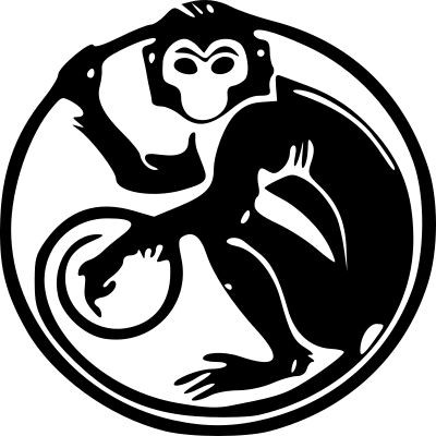 Plain black monkey with long curly tail tattoo design