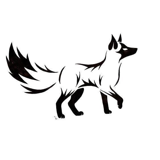 Plain black tribal walking fox tattoo design