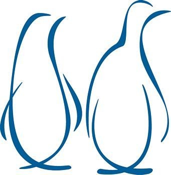 Plain blue-ink penguin couple tattoo design