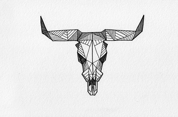 Plain deer skull with stripe pattern tattoo design