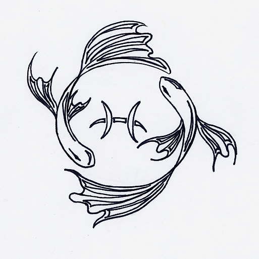 Plain outline fish couple and zodiac symbol tattoo design by Elvenvision