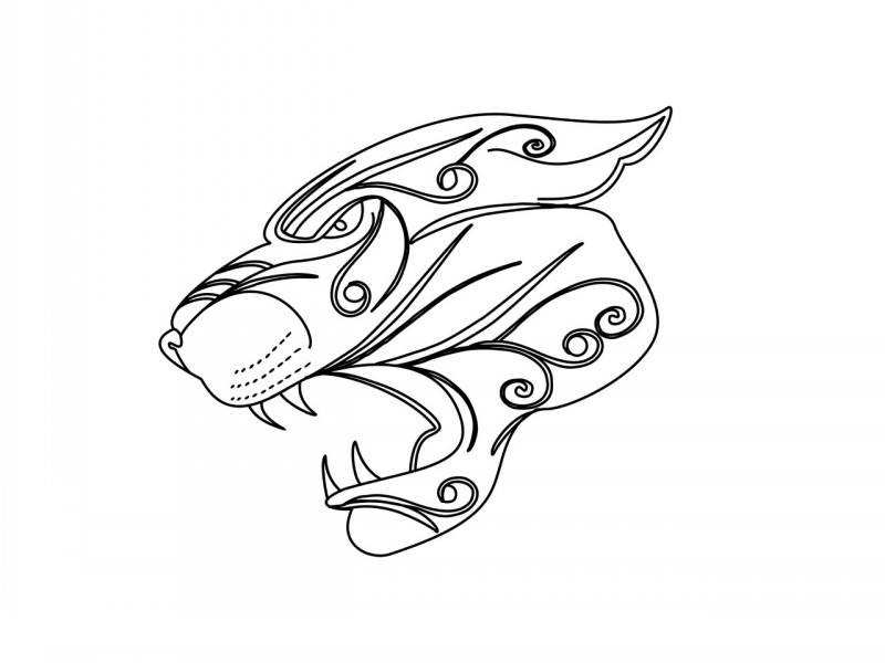 Plain outline panther head with curled elements tattoo design