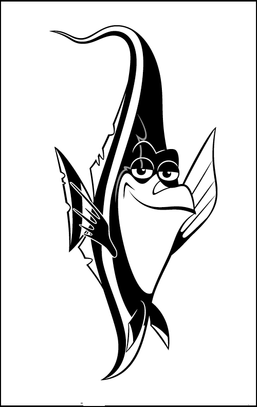 Pleased cartoon black-and-white striped fish tattoo design