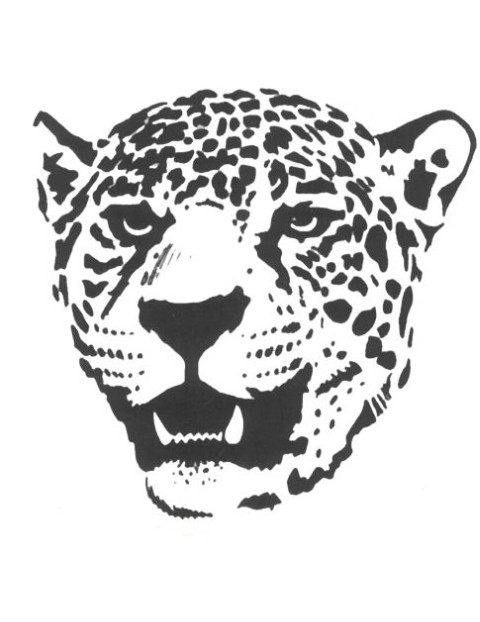Pleased grey-ink jaguar face tattoo design