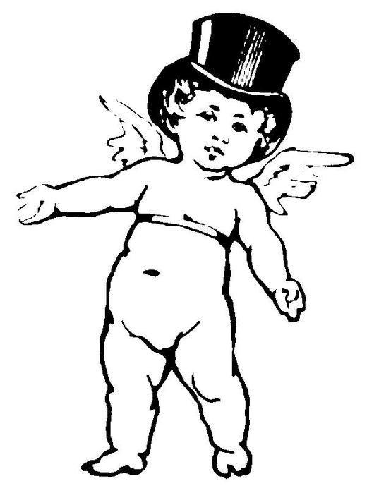 Bebê gordo com asas de anjo em um design de tatuagem de chapéu