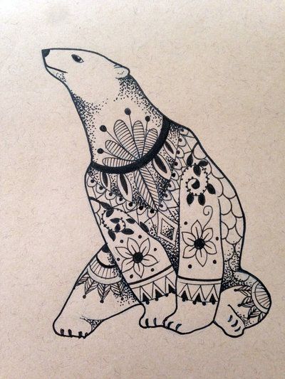 Polar bear with floral pattern tattoo design