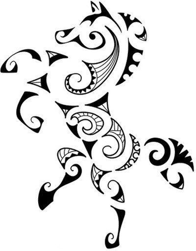 Polynesian style horse standing on hind hoofs tattoo design