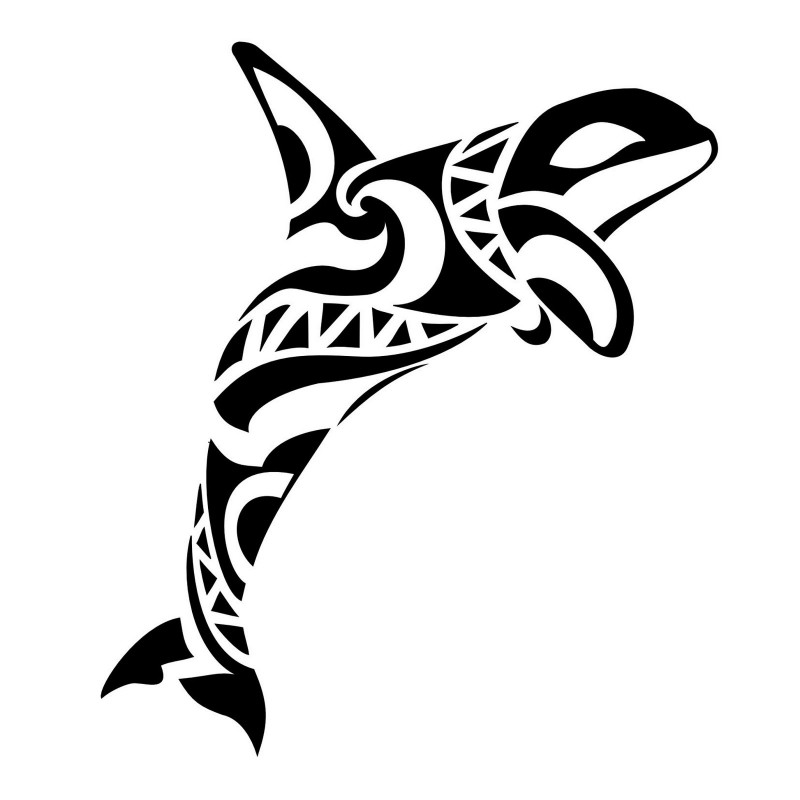 Posh black-and-white polynesian dolphin tattoo design