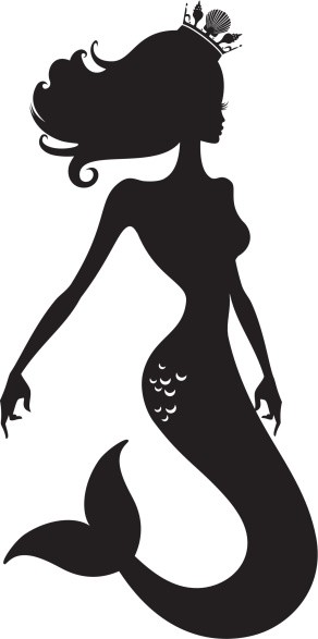 Posh black-ink crowned mermaid with fluffy eyelashes tattoo design