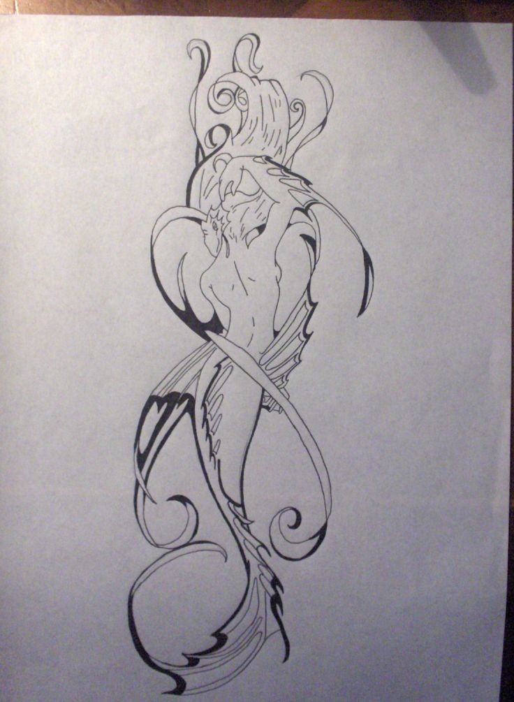 Posh black-line tribal mermaid tattoo design