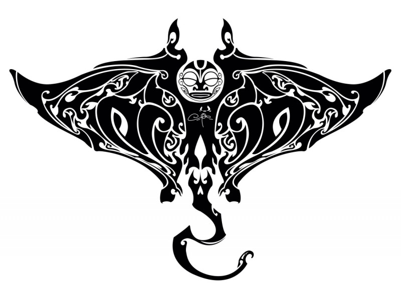 Posh black maori-printed water animal tattoo design