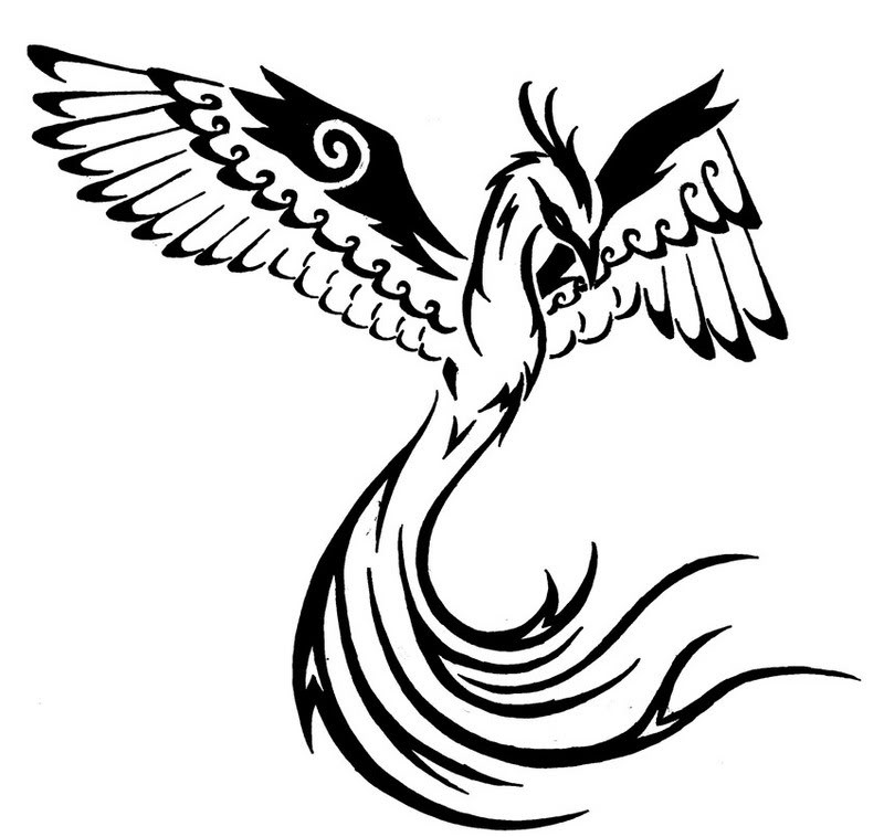Posh blak-ink rising phoenix tattoo design by Only Ono
