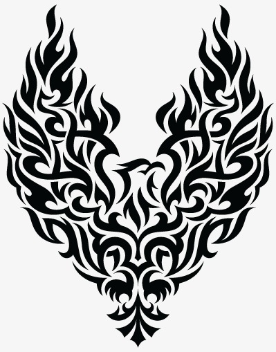 Posh tribal black-line eagle with beautiful wings tattoo design