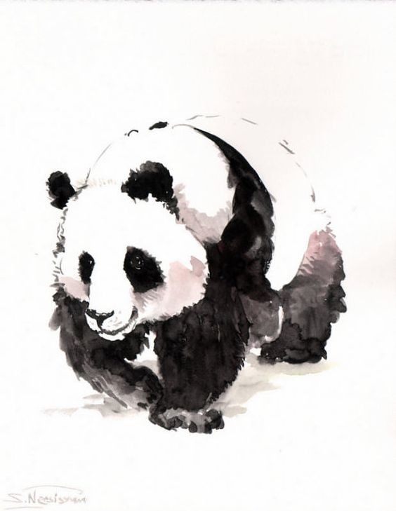 Posh walking watercolor panda tattoo design