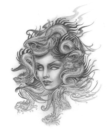 Pretty black-and-white medusa gorgona portrait tattoo design