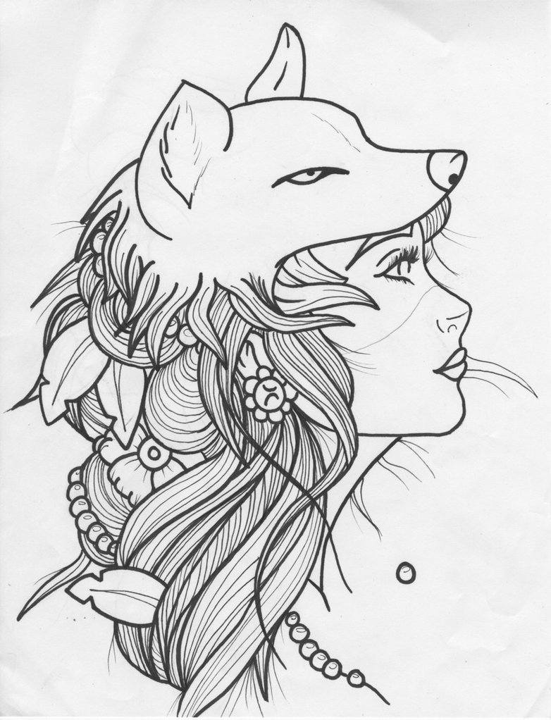 Pretty black-contour wolfgirl in profile by Bbschoes