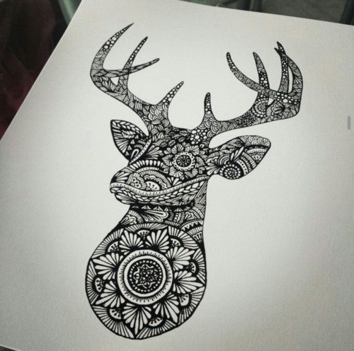 Pretty black ornate deer silhouette tattoo design