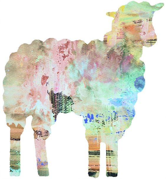 Pretty vivid watercolor standing sheep tattoo design