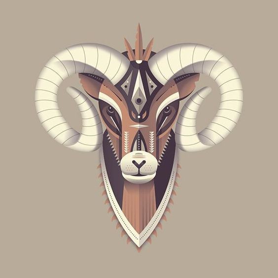 Proud brown decorated ram with white horns tattoo design