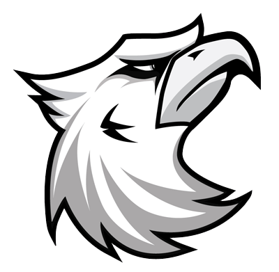 Proud cartoon uncolored eagle head tattoo design