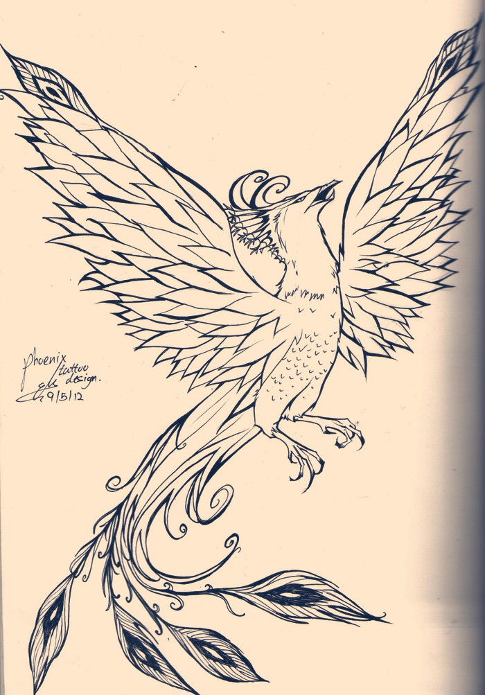 Proud colorless crying phoenix tattoo design by Sleepdera