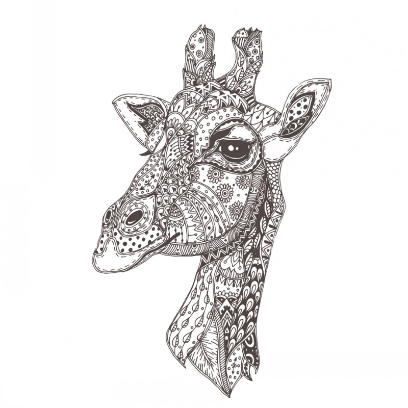Proud grey-line ornate giraffe head tattoo design