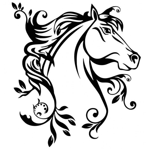 Proud outline horse head with herbal mane tattoo design