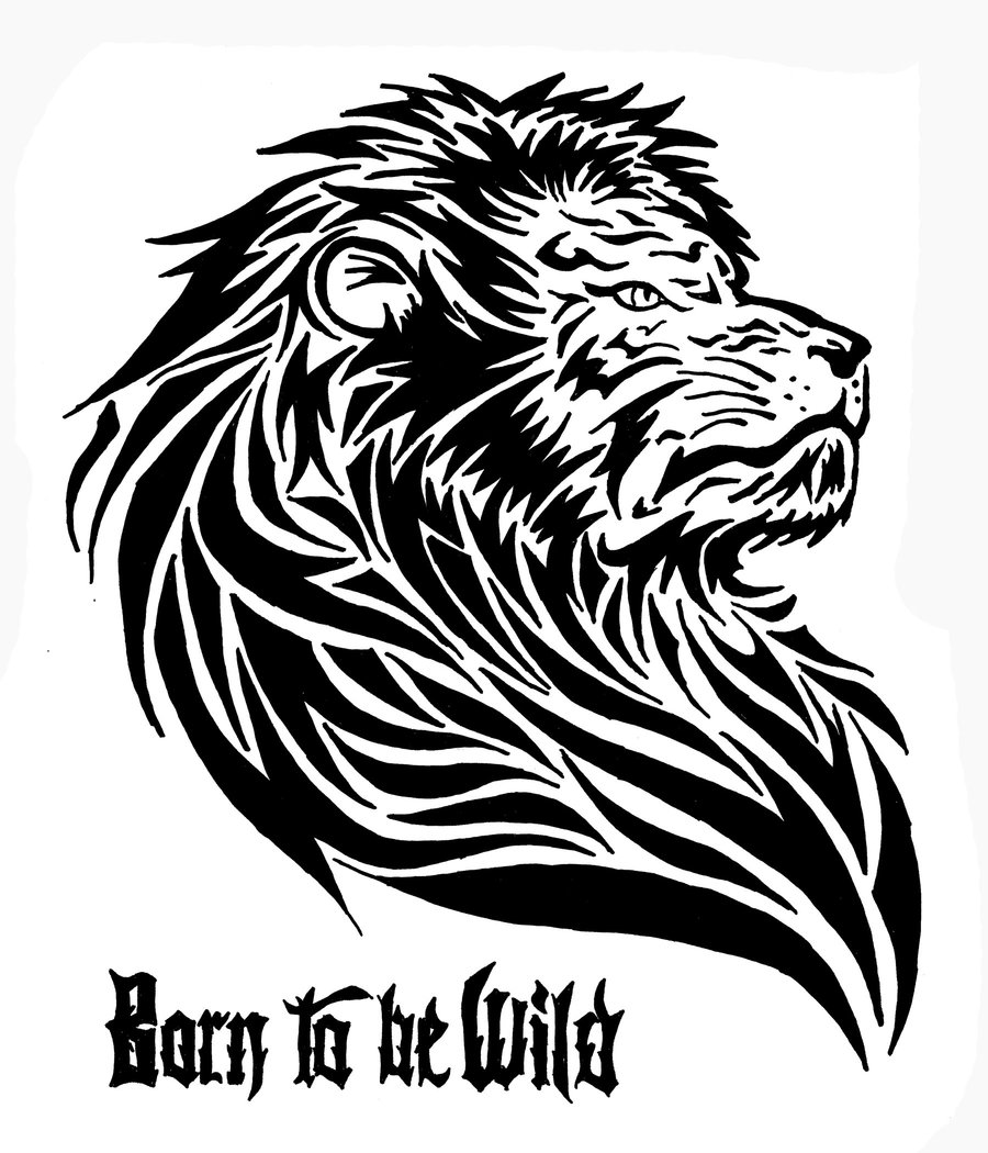 Proud tribal lion with a quote tattoo by Dead Woodman