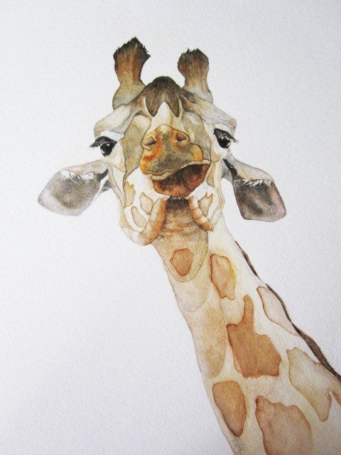 Proud watercolor giraffe with perked up head tattoo design
