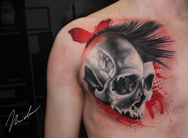 Punk Skull tattoo on chest