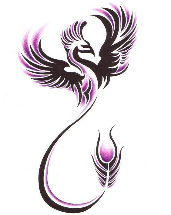 Purple-and-black tribal phoenix silhouette tattoo design