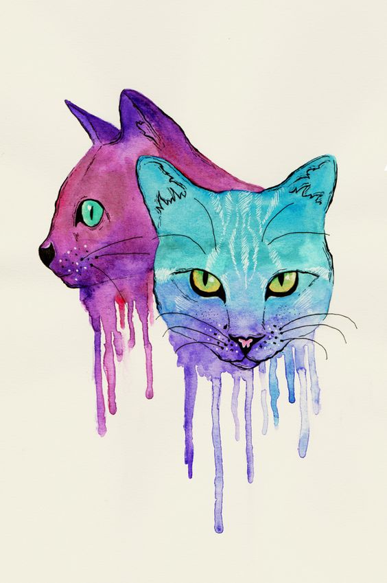Purple and blue melting cat couple tattoo design