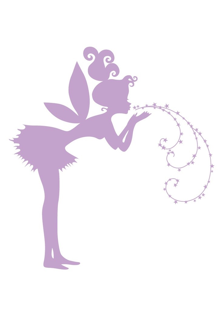 Purple fairy silhouette with starred curles tattoo design