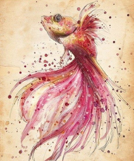 Purple fish witn watercolor splashes tattoo design