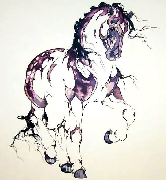Purple horse striking with its hoof tattoo design