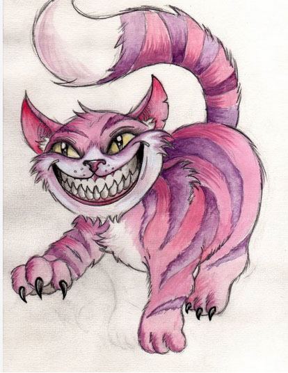 Purple smiling cheshire cat tattoo design by Me by Frosttattoo