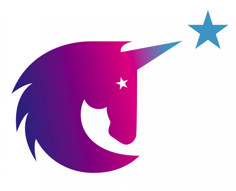 Purple unicorn head with a star on horn tattoo design