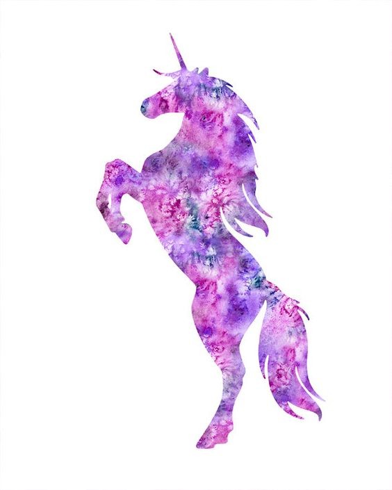 Purple watercolor jumping unicorn tattoo design