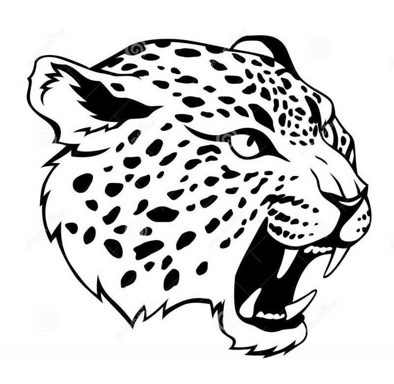 Rafeful black-ink roaring jaguar head in profile tattoo design