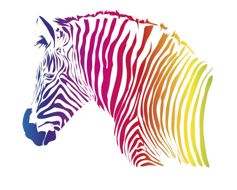 Rainbow-striped zebra tattoo design