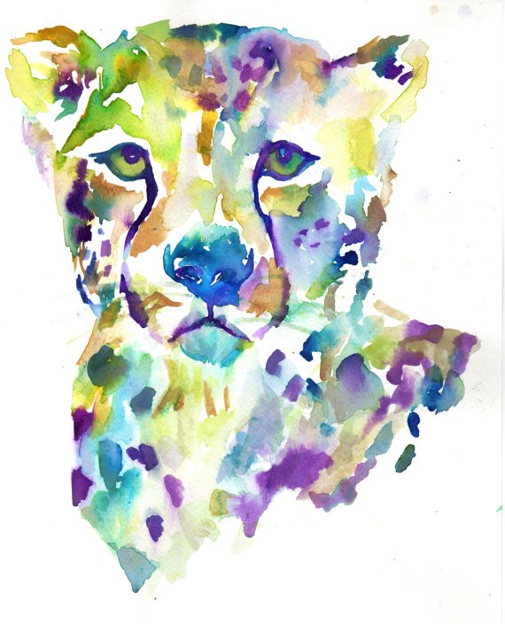 Rainbow watercolor cheetah portrait tattoo design